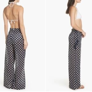 TORY BURCH Navy Ivory Gold Double Diamond Tassel Tie Beach Cover-Up Pants XS